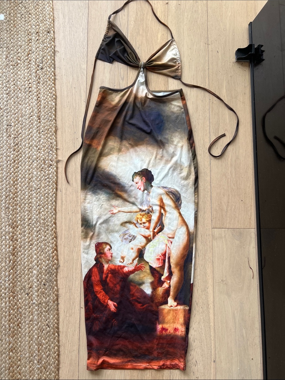 Cutout Halter Maxi Dress with Artistic Print - Taupe Multi - Picture 4 of 4